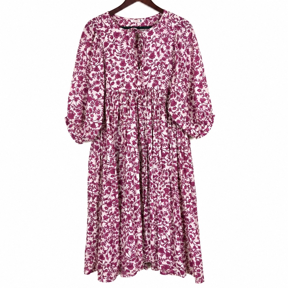 Sundry Anthropologie Dress Sz S Boho Babydoll Peasant Cottage Midi Puff Sleeve